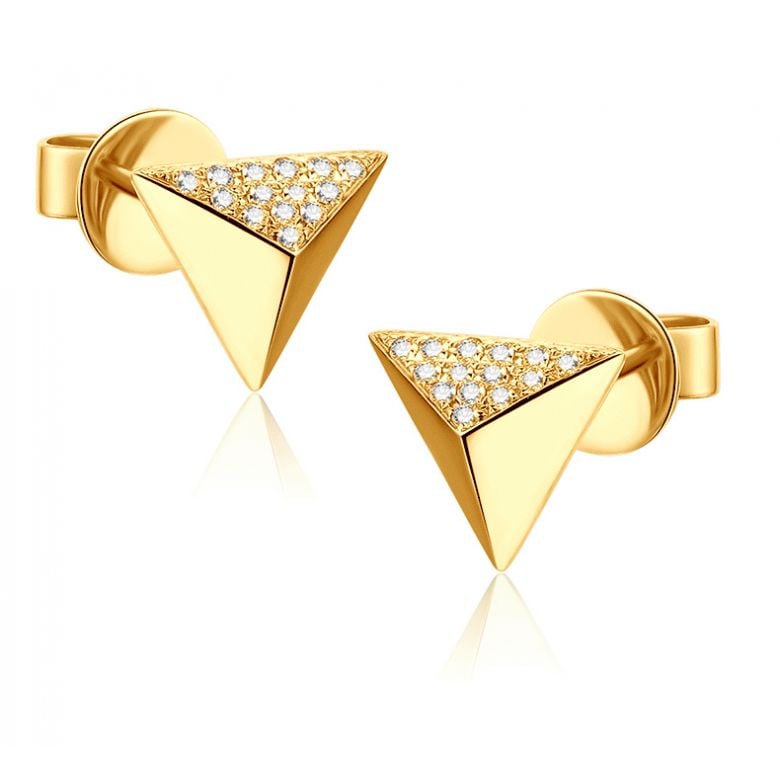 Boucles oreilles clous forme pyramidale. Or jaune, diamants - 6