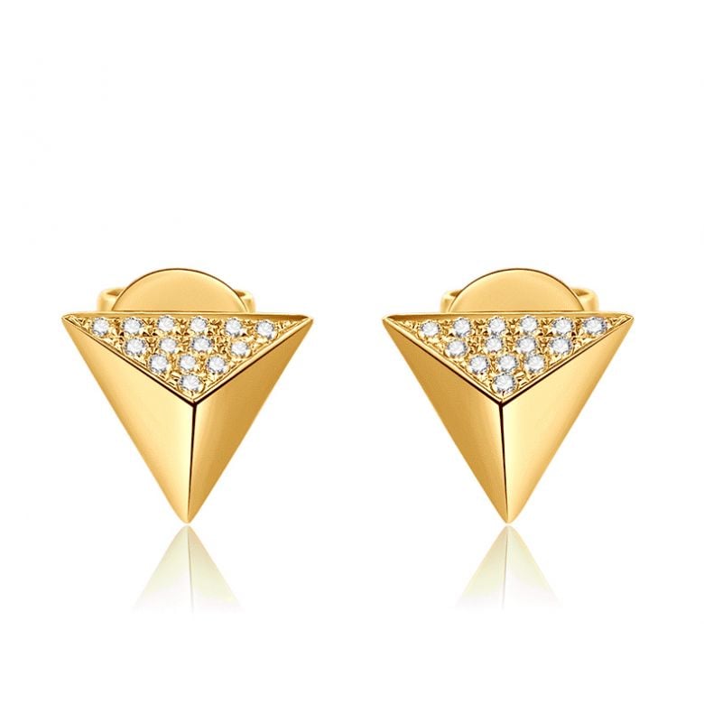 Boucles oreilles clous forme pyramidale. Or jaune, diamants - 1