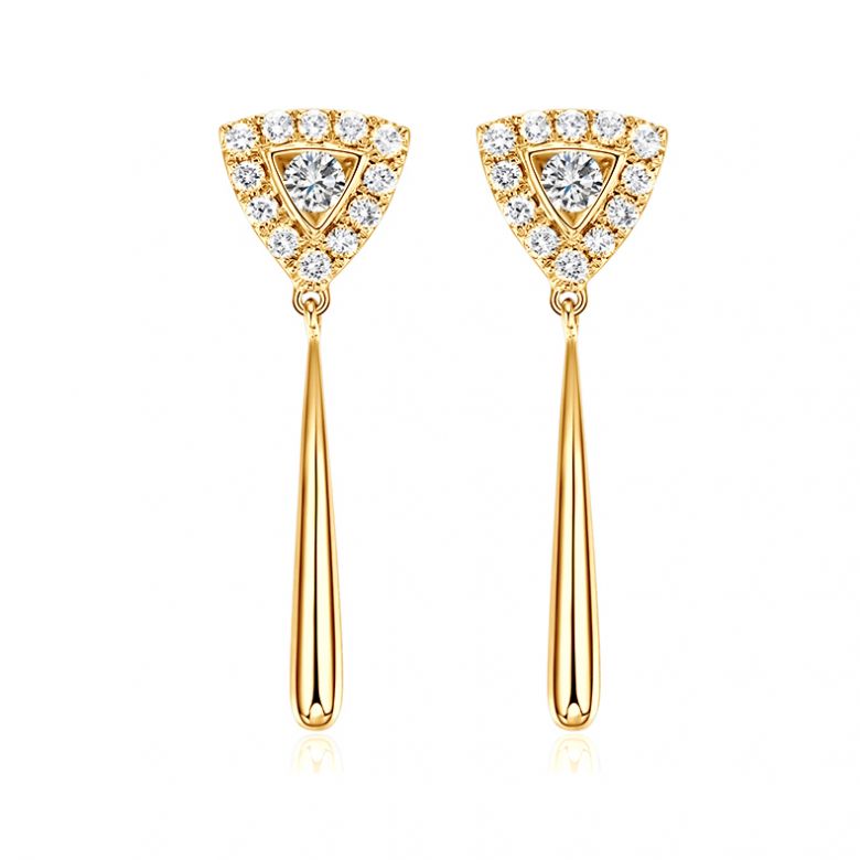 Boucles d'oreilles diamants Or jaune pendantes forme goutte - 1