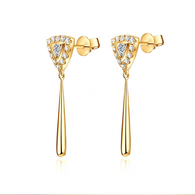 Boucles d'oreilles diamants Or jaune pendantes forme goutte - 5