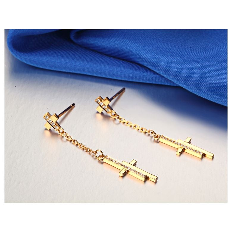 Boucles oreilles croix pendante Or jaune diamants 0.21ct - 4