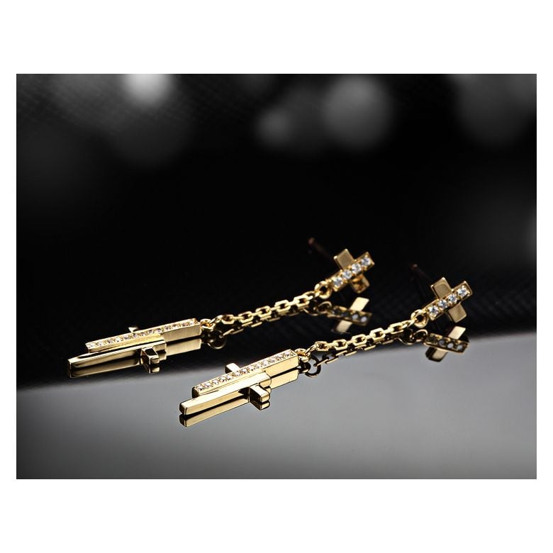 Boucles oreilles croix pendante Or jaune diamants 0.21ct - 3