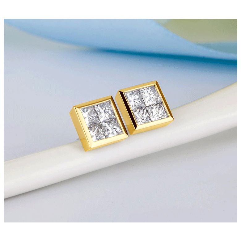 Puce d'oreille Personnalisable Diamant Princesse. Or jaune I Gemperles - 5