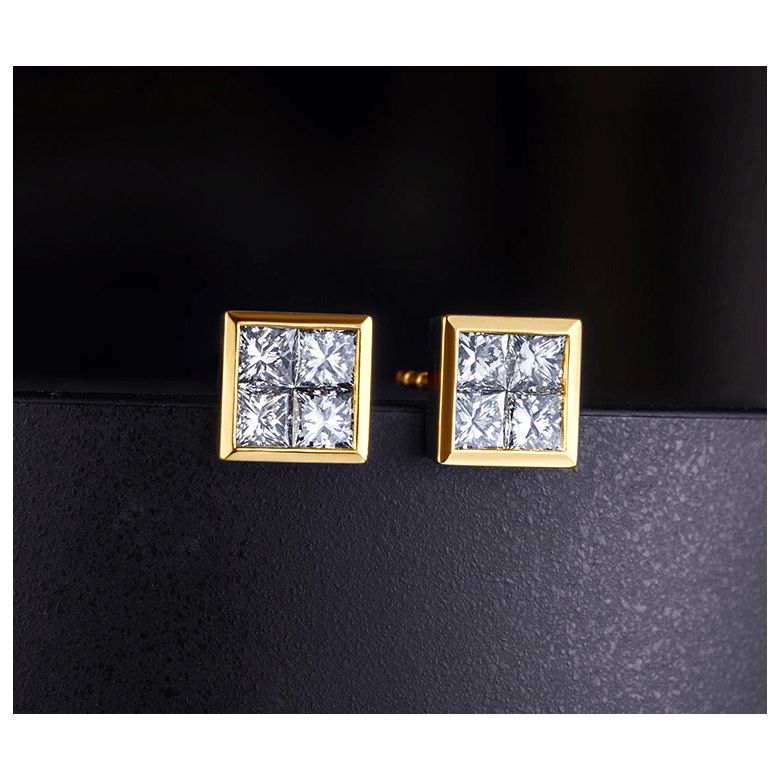 Puce d'oreille Personnalisable Diamant Princesse. Or jaune I Gemperles - 7