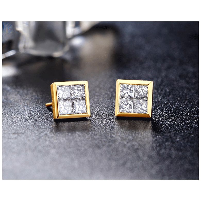 Puce d'oreille Personnalisable Diamant Princesse. Or jaune I Gemperles - 3