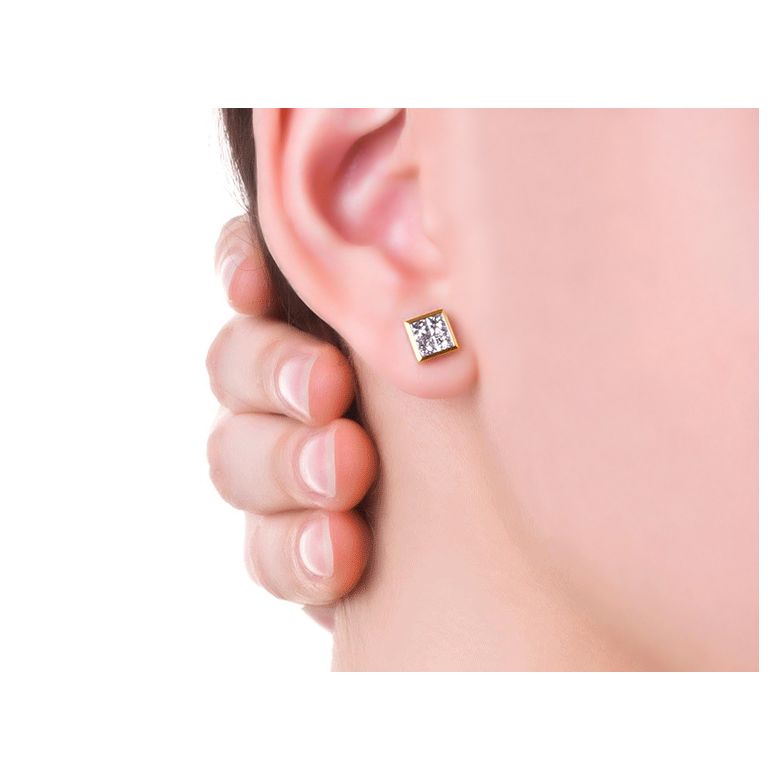 Puce d'oreille Personnalisable Diamant Princesse. Or jaune I Gemperles - 2