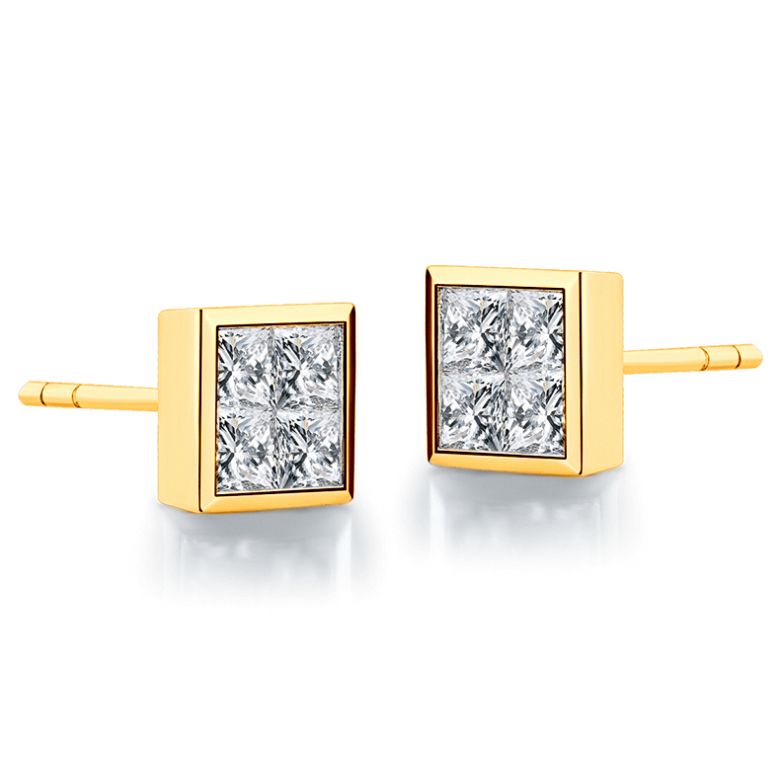 Puce d'oreille Personnalisable Diamant Princesse. Or jaune I Gemperles - 8