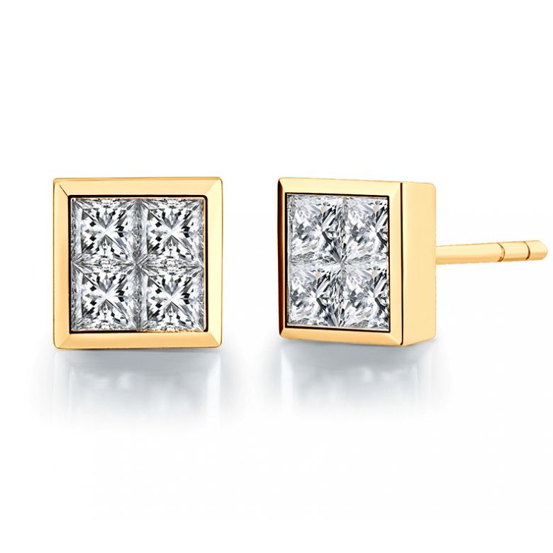 Puce d'oreille Personnalisable Diamant Princesse. Or jaune I Gemperles - 1
