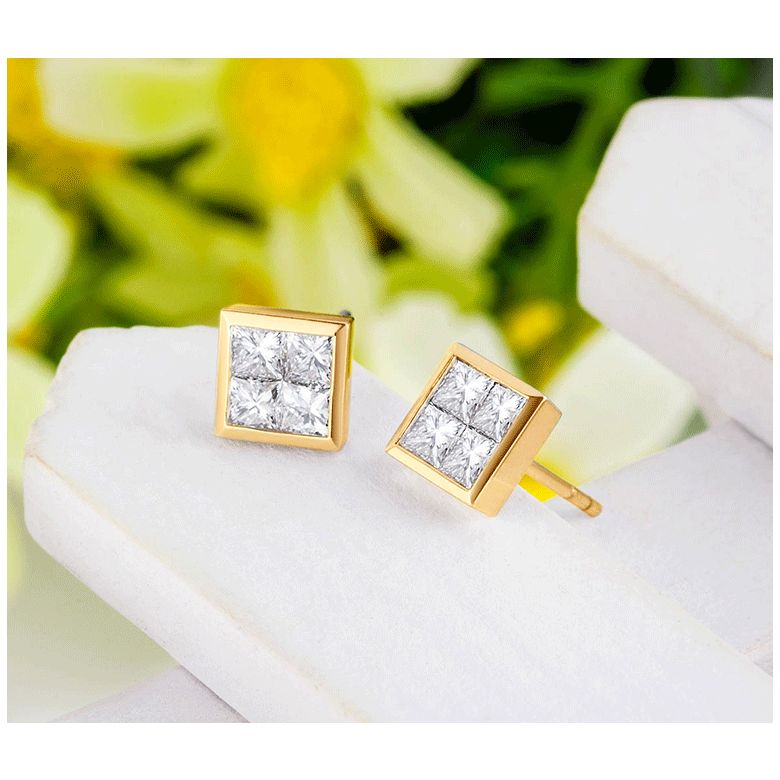 Puce d'oreille Personnalisable Diamant Princesse. Or jaune I Gemperles - 6