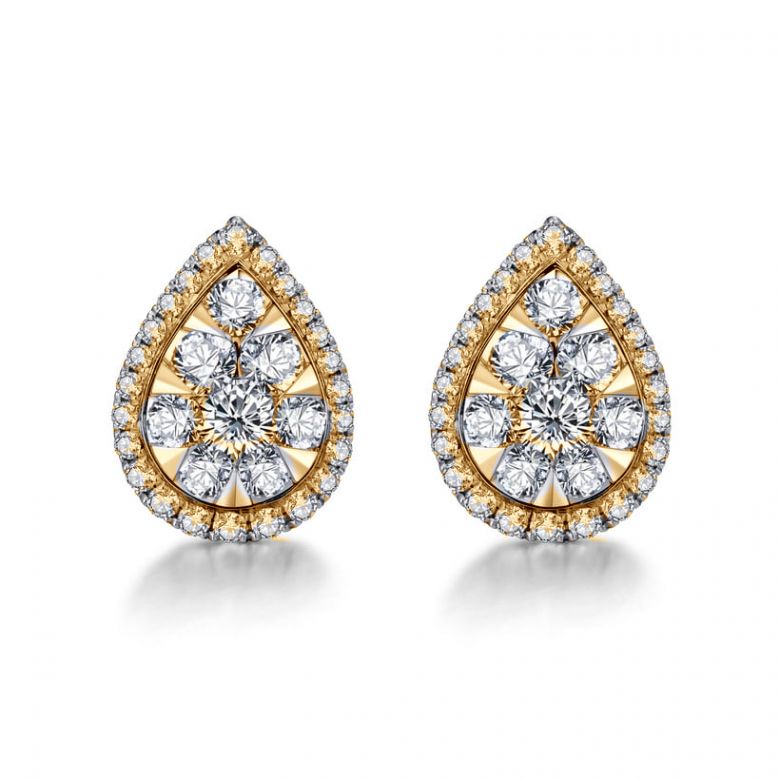 Boucles Oreilles goutte diamants. Or jaune 18cts. Diamants 0.60ct - 1