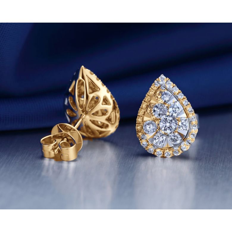 Boucles Oreilles goutte diamants. Or jaune 18cts. Diamants 0.60ct - 3