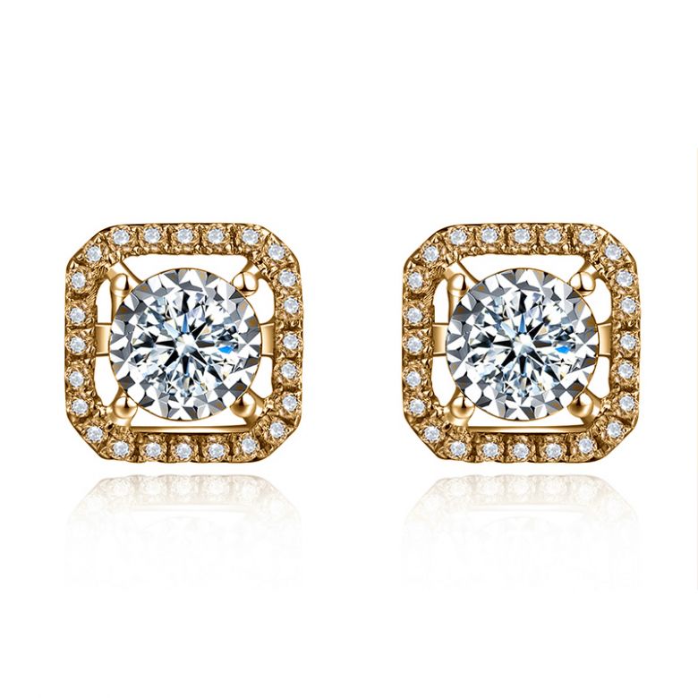 Boucles Oreilles carrées diamants 0.40ct. Or jaune - 1