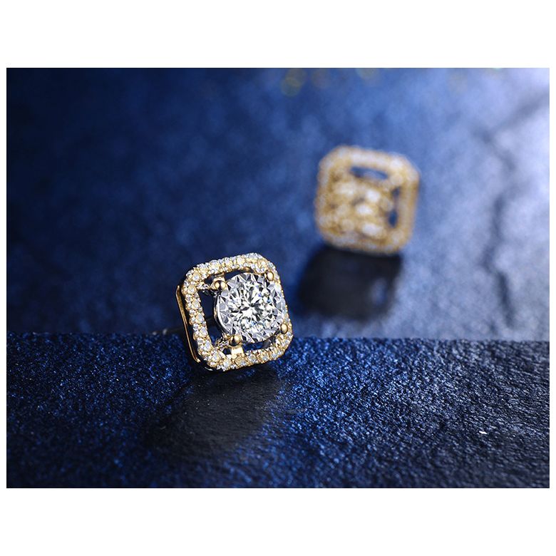 Boucles Oreilles carrées diamants 0.40ct. Or jaune - 5