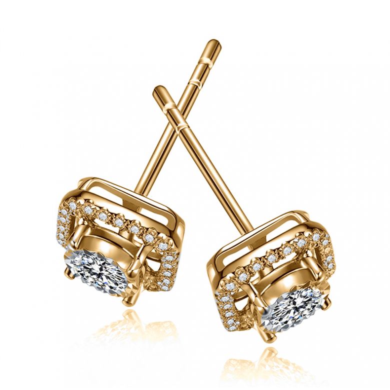 Boucles Oreilles carrées diamants 0.40ct. Or jaune - 9