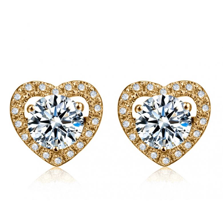 Boucles Oreilles diamants 0.60ct. Or jaune. Coeur - 1