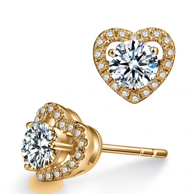 Boucles Oreilles diamants 0.60ct. Or jaune. Coeur - 7