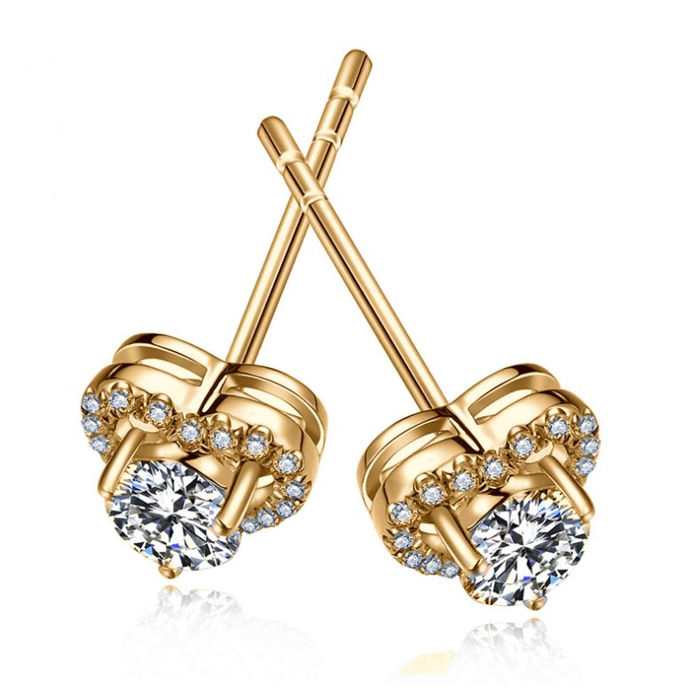 Boucles Oreilles diamants 0.60ct. Or jaune. Coeur - 8