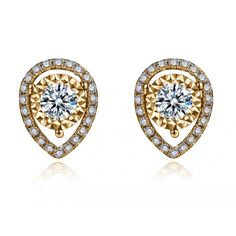 Boucles Oreilles Or jaune diamants 0.32ct. Forme goutte - 1