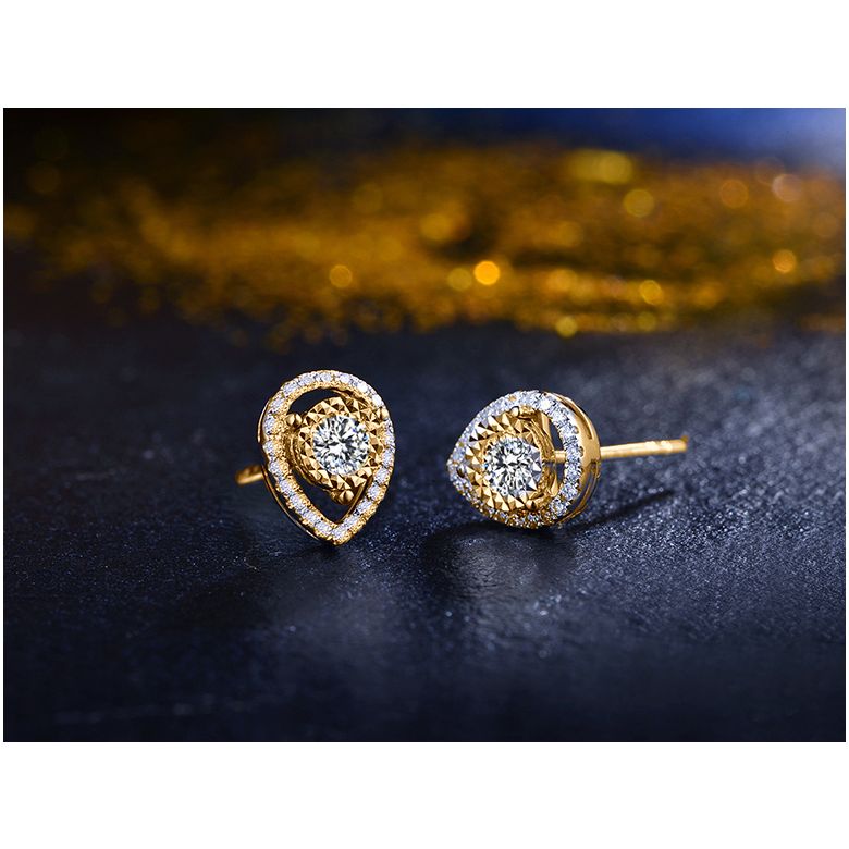 Boucles Oreilles Or jaune diamants 0.32ct. Forme goutte - 3