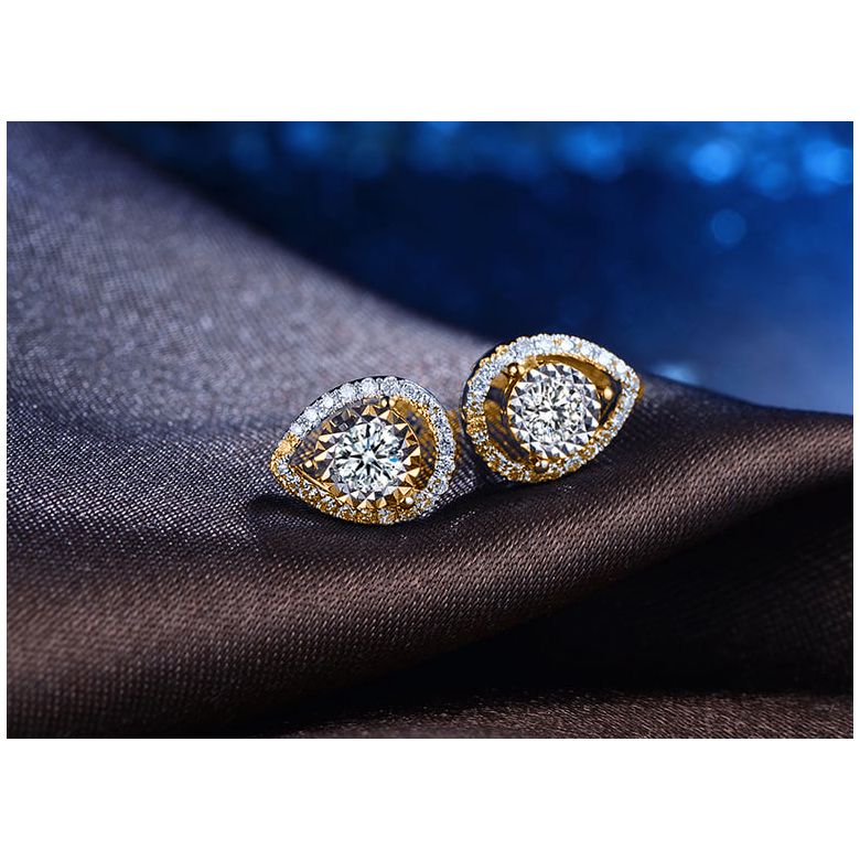 Boucles Oreilles Or jaune diamants 0.32ct. Forme goutte - 6