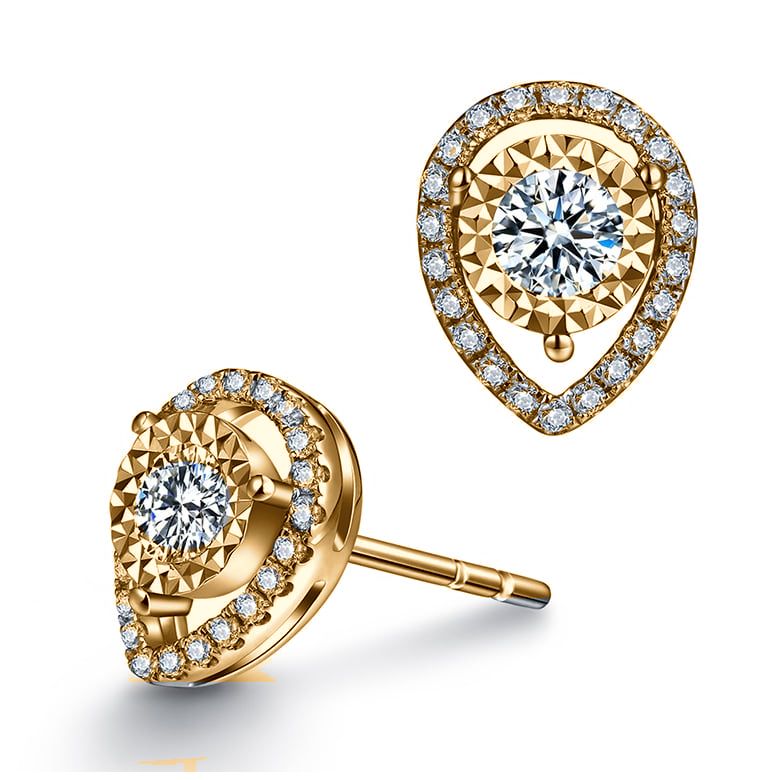 Boucles Oreilles Or jaune diamants 0.32ct. Forme goutte - 8