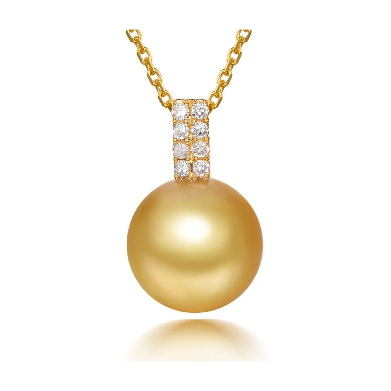 Pendentif bélière rectangulaire or jaune, diamants. Perle d'Australie dorée - 1