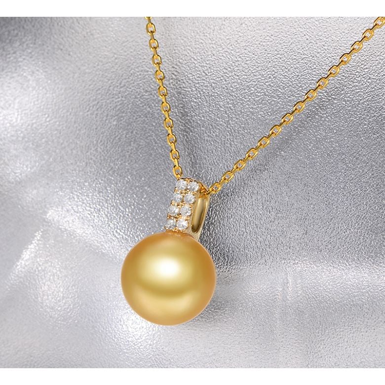 Pendentif bélière rectangulaire or jaune, diamants. Perle d'Australie dorée - 6