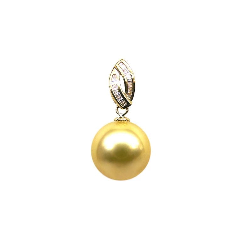 Pendentif grosse perle d'Australie dorée - Or jaune 18 cts, diamants - 1