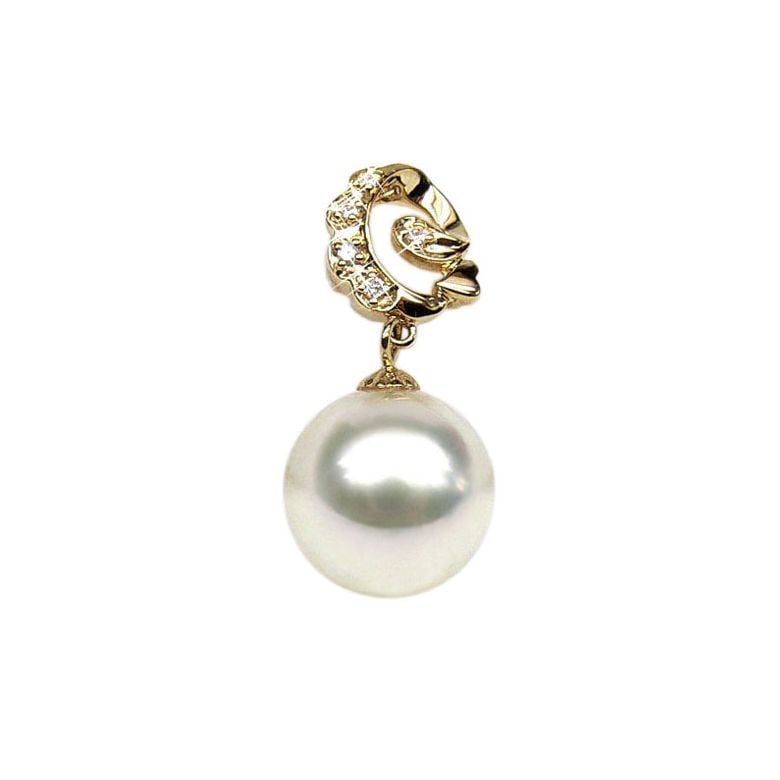 Pendentif création - Perle d'Australie blanche - Or jaune, diamants - 1