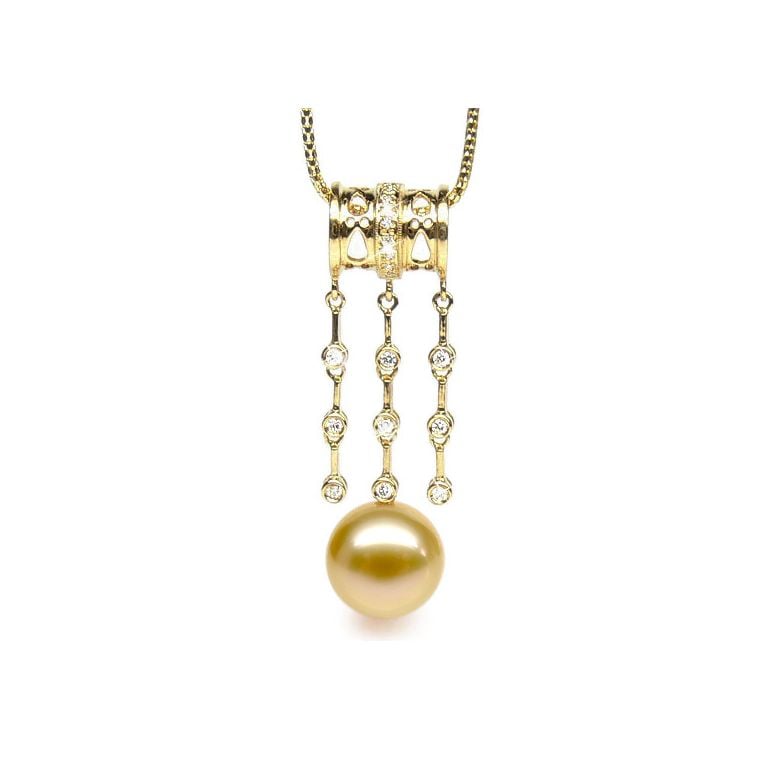 Pendentif luxe ethnique - Perle d'Australie dorée - Or jaune, diamants - 1