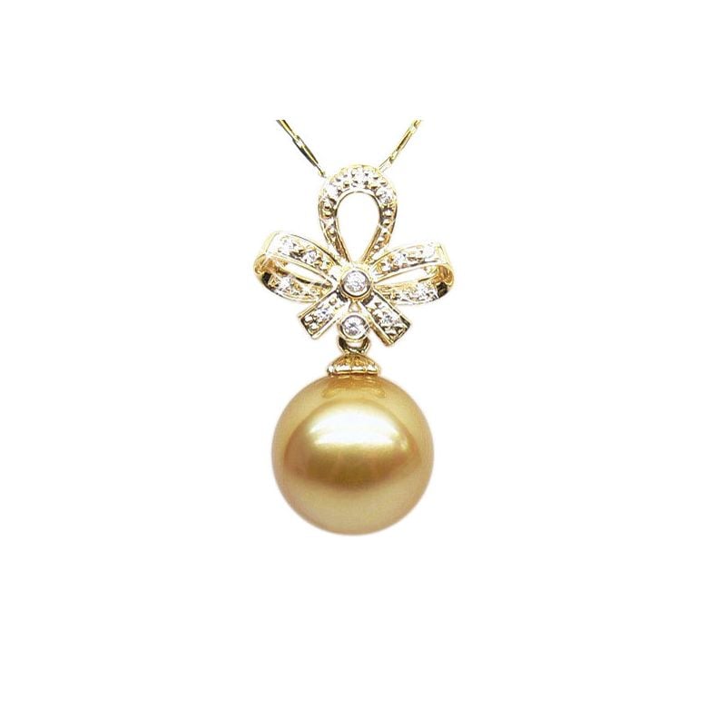 Pendentif noeud classique - Or jaune - Perle d'Australie dorée - 1