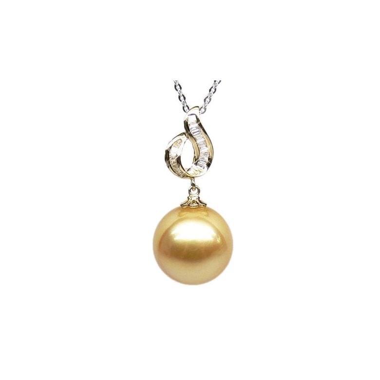 Pendentif contemporain - Perle d'Australie dorée - Or jaune, diamants - 1