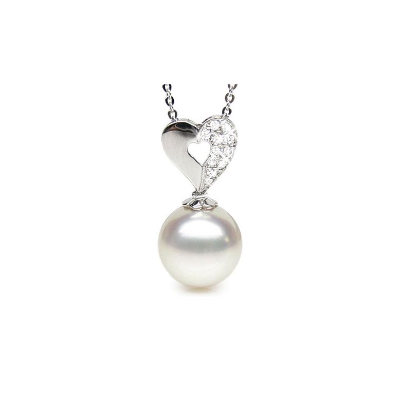 Pendentif coeur diamant - Perle d'Australie - Or blanc - 1