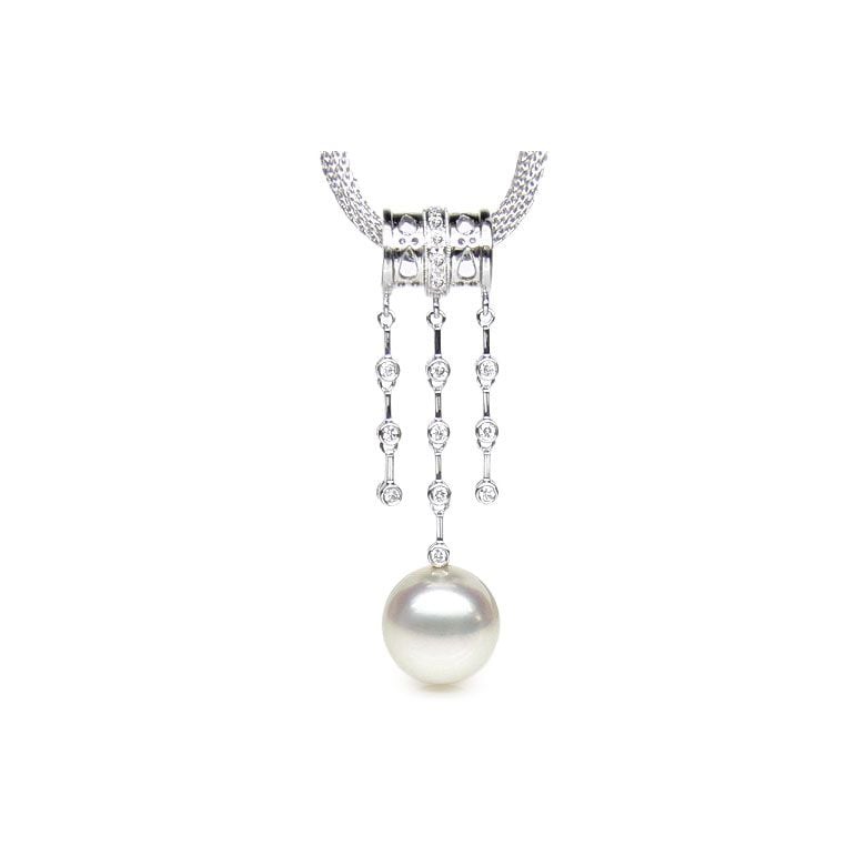 Pendentif joaillerie ethnique - Perle d'Australie - Or blanc, diamants - 1