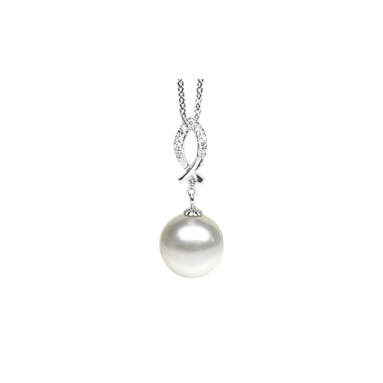 Pendentif Île Bruni - Perle d'Australie blanche - Or blanc, diamants - 1