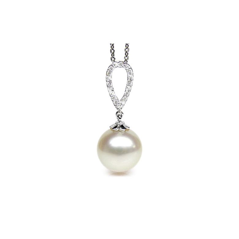 Pendentif goutte diamantée - Perle d'Australie blanche - Or blanc - 2