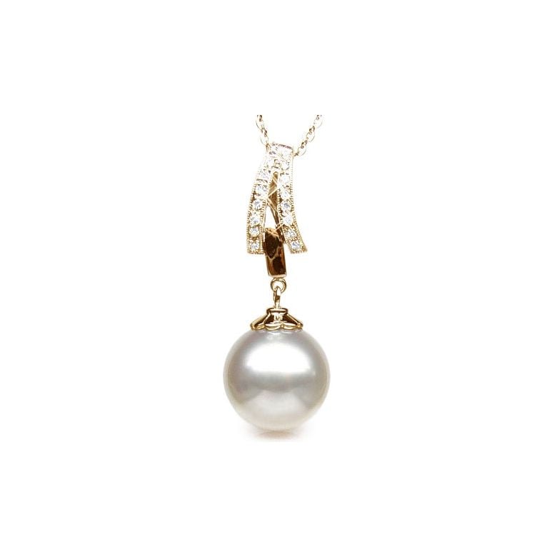 Pendentif or et diamants - Perle d'Australie blanche - or jaune - 1