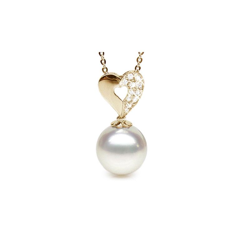 Pendentif coeur diamant - Perle d'Australie - Or jaune - 1