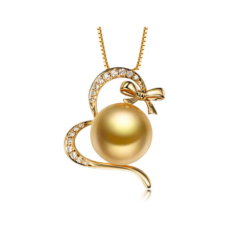 Pendentif noeud gansé - Or jaune, perle d'Australie dorée. Diamants  - 1