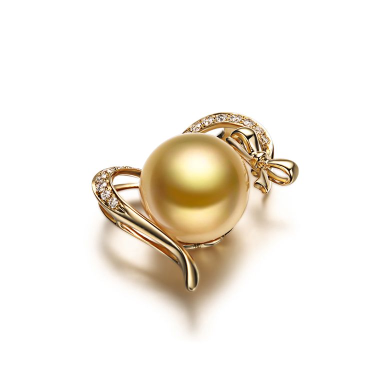 Pendentif noeud gansé - Or jaune, perle d'Australie dorée. Diamants  - 3