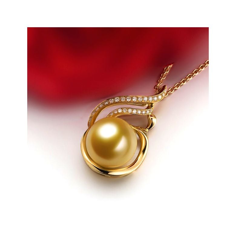  Pendentif Douce Végétale - Perle dorée mers du sud - Or jaune - 2