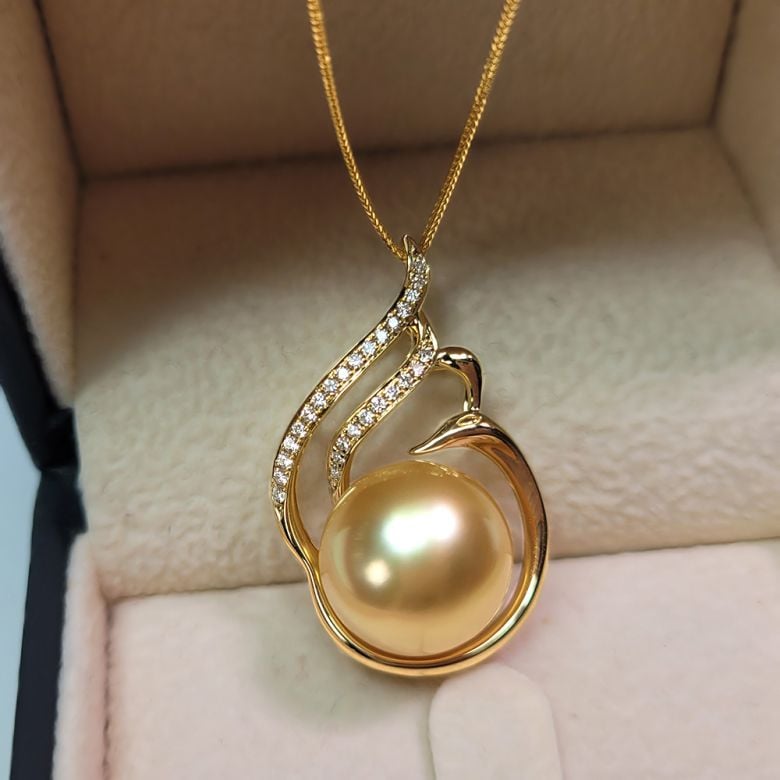  Pendentif Douce Végétale - Perle dorée mers du sud - Or jaune - 3