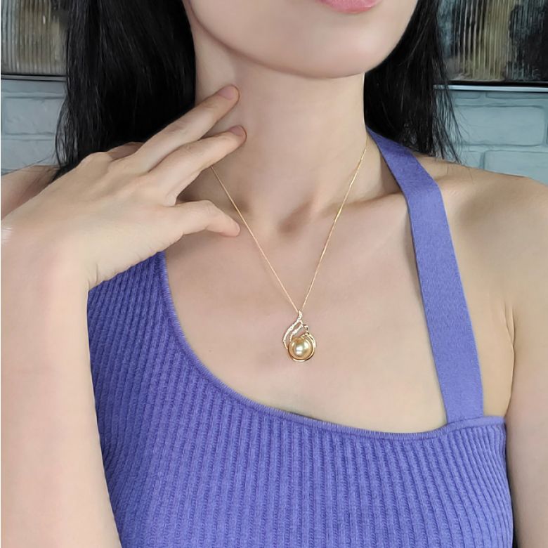  Pendentif Douce Végétale - Perle dorée mers du sud - Or jaune - 4