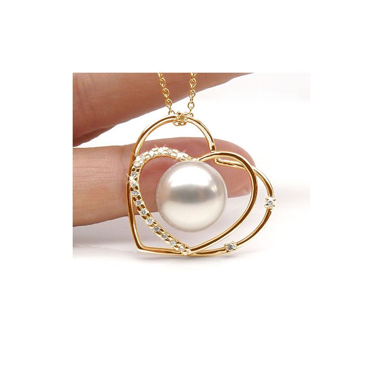 Pendentif coeur - Perle d'Australie blanche 9.5-10mm GEMME - 1