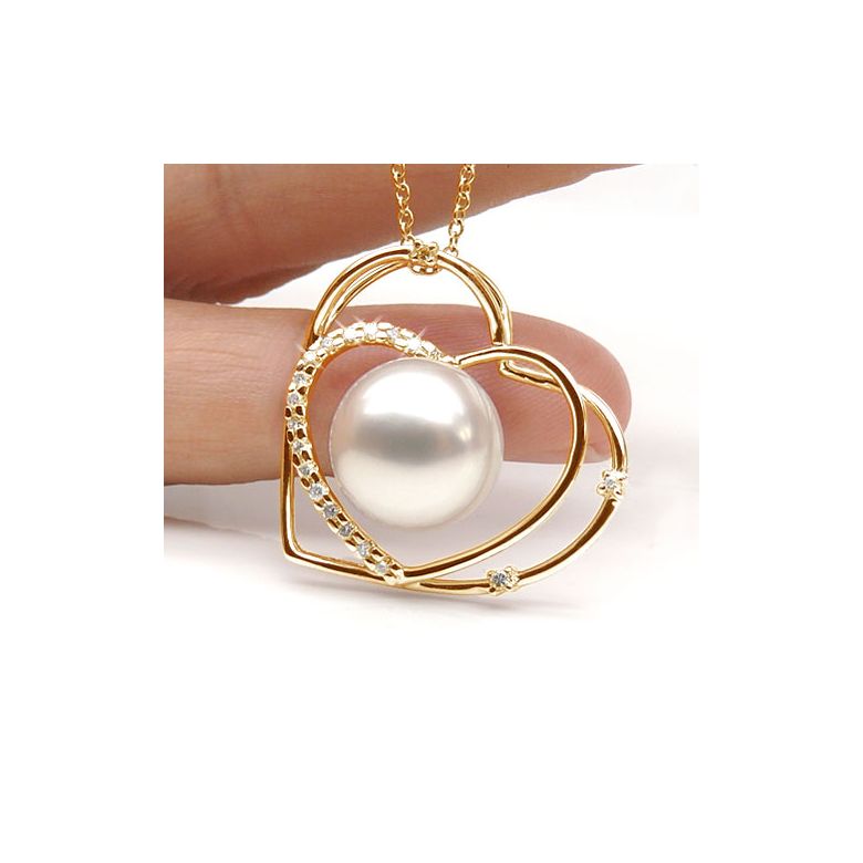 Pendentif coeur - Perle d'Australie blanche 9.5-10mm GEMME - 2