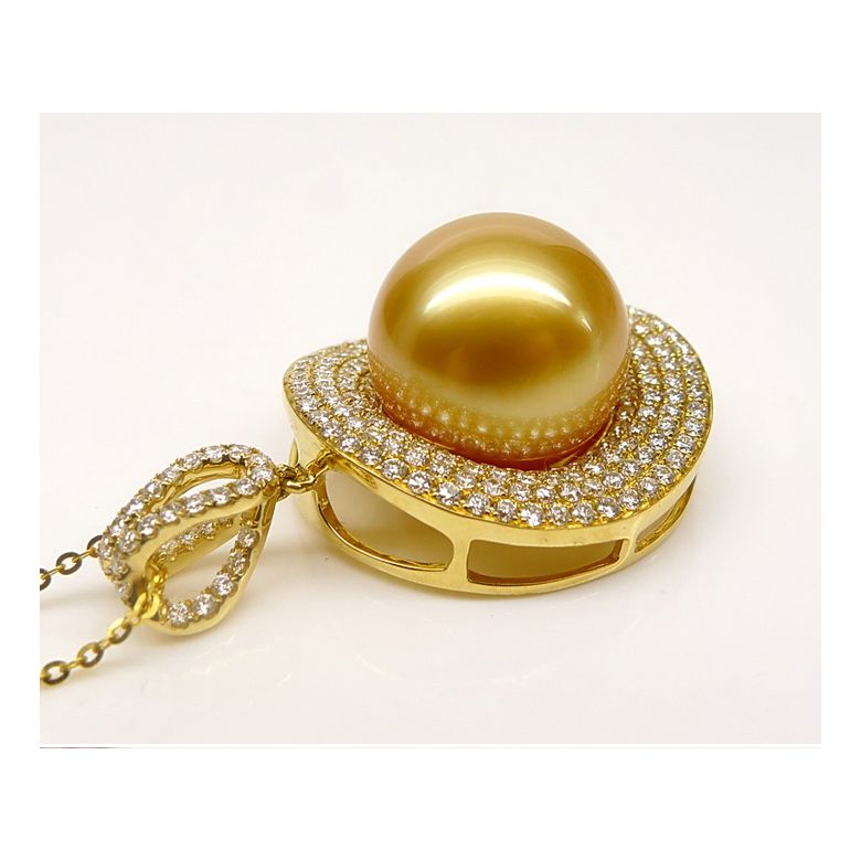 Pendentif haute joaillerie. Or jaune, perle dorée d'Australie - 4