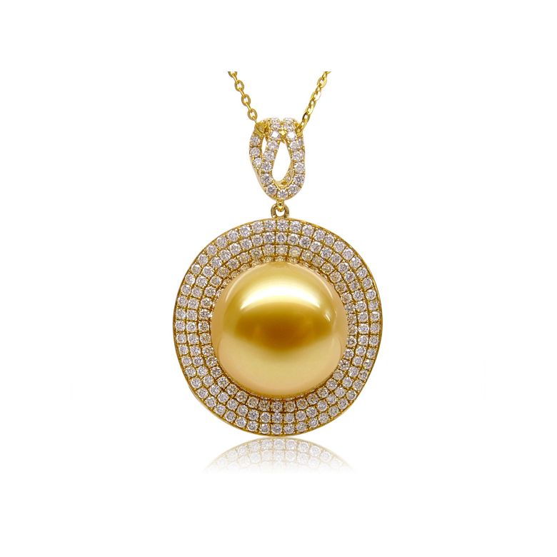Pendentif haute joaillerie. Or jaune, perle dorée d'Australie - 1