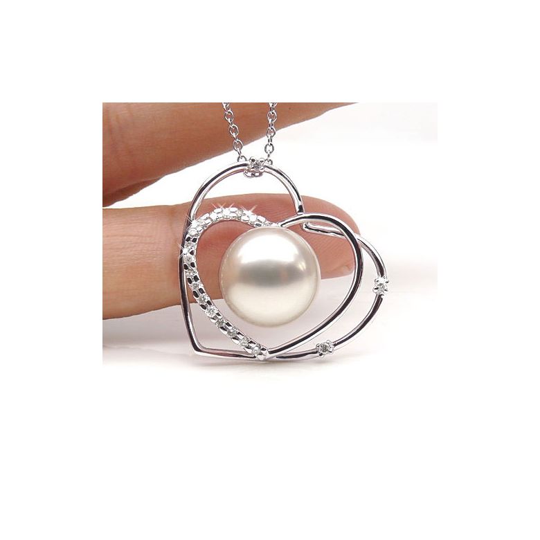 Pendentif coeur - Cadeau déclaration d'amour - Perle Australie blanche - 1