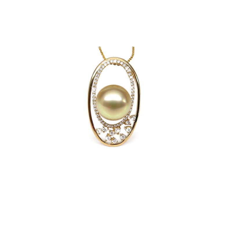 Pendentif haute joaillerie - Ellipse - Perle d'Australie dorée - 1