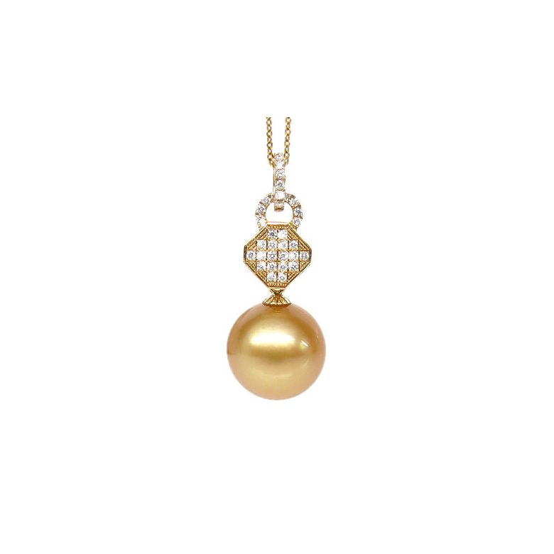 Pendentif bélière d'inspiration romaine - Perle d'Australie 11-12mm, or jaune - 1